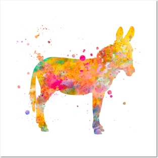 Donkey Watercolor Painting Posters and Art